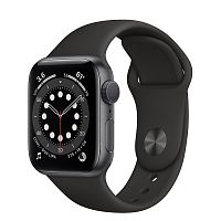 Apple Watch Series 6, 40 мм, корпус из алюминия цвета «серый космос», спортивный ремешок чёрного цвета